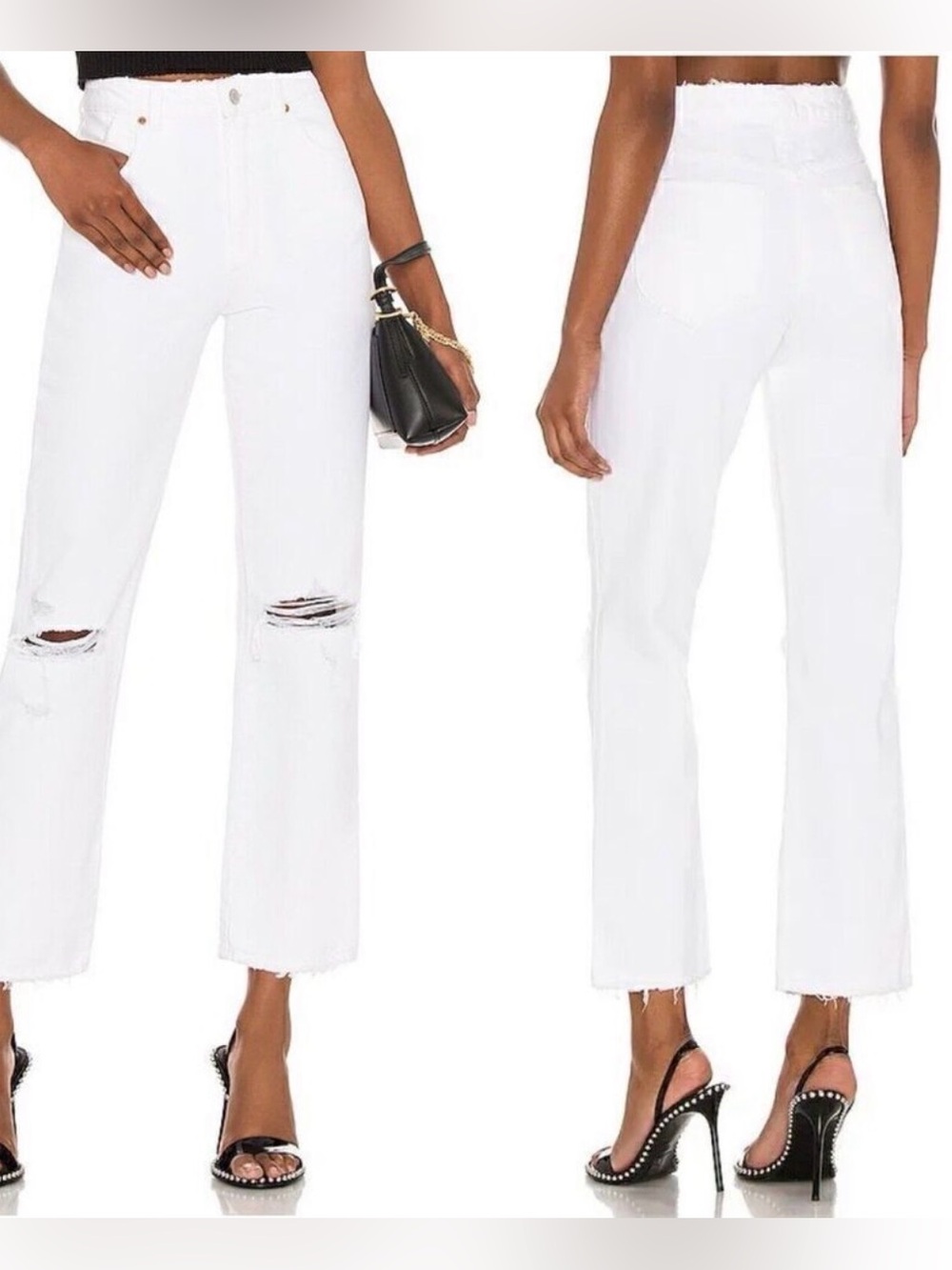 Rollas Layla Original High Rise Straight Jean White Distressed